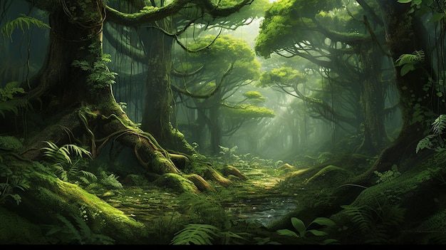 El bosque verde y exuberante repleto de vida