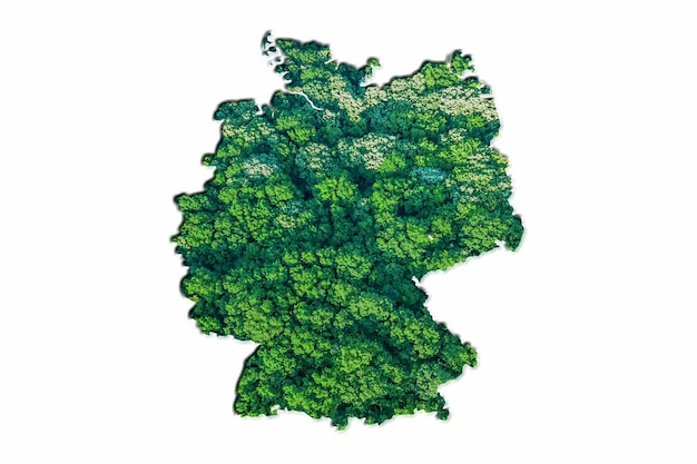 Bosque Verde Mapa de Alemania, sobre fondo blanco.