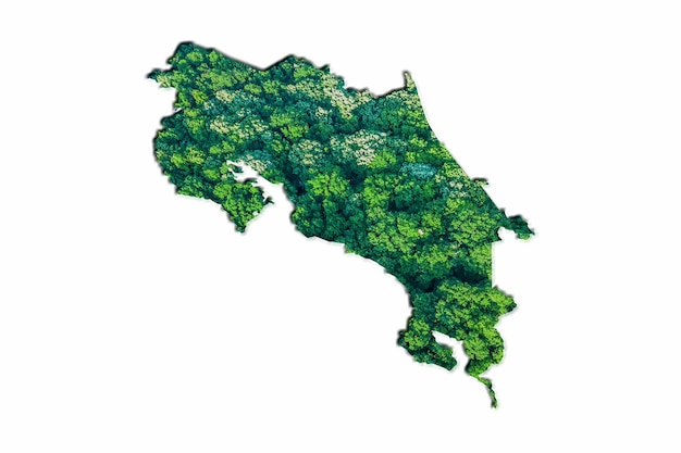 Bosque Verde Mapa de Costa Rica, sobre fondo blanco.