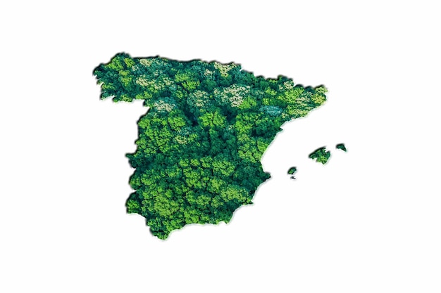 Bosque Verde Mapa de España, sobre fondo blanco.