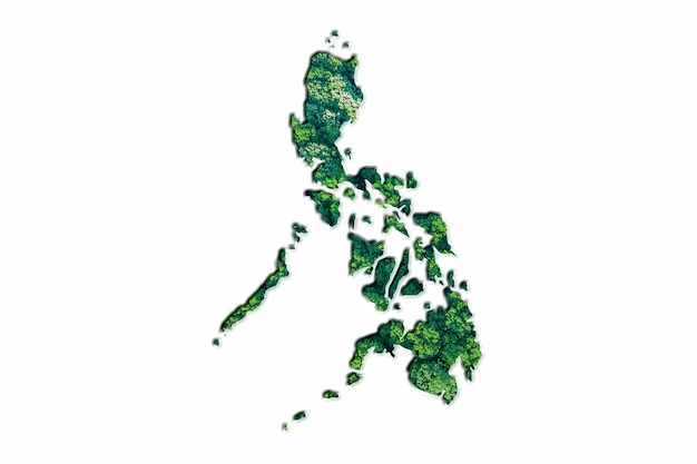 Bosque Verde Mapa de Filipinas, sobre fondo blanco.