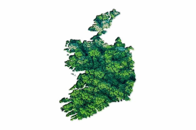 Bosque Verde Mapa de Irlanda, sobre fondo blanco.