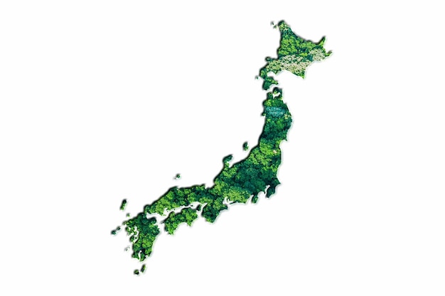 Bosque Verde Mapa de Japón, sobre fondo blanco.