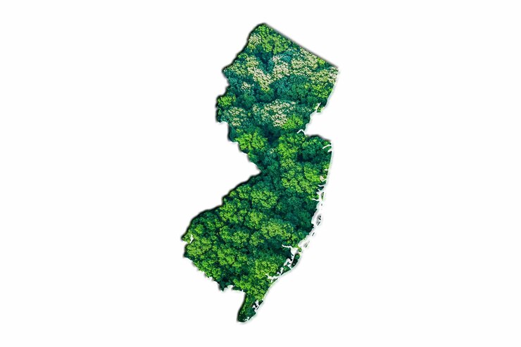 Foto bosque verde mapa de nueva jersey, sobre fondo blanco.
