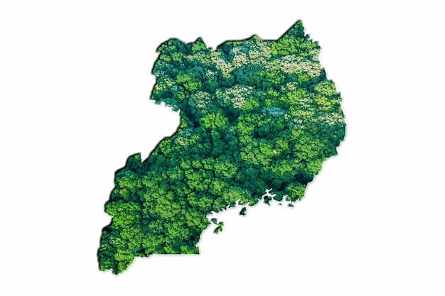 Bosque Verde Mapa de Uganda, sobre fondo blanco.