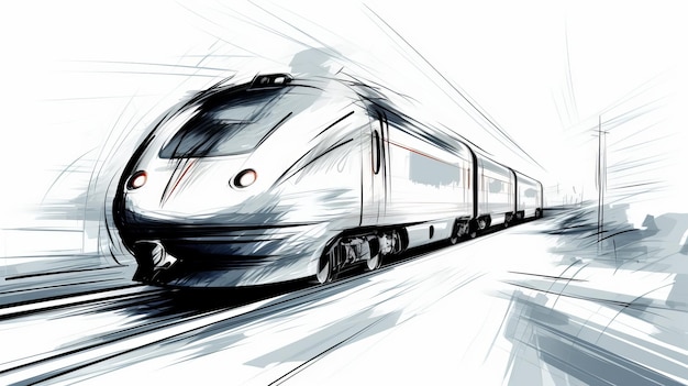 Bosquejo minimalista del tren de la historieta en el dibujo de la perspectiva del carril