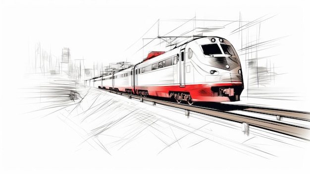 Bosquejo minimalista del tren de la historieta en el dibujo de la perspectiva del carril