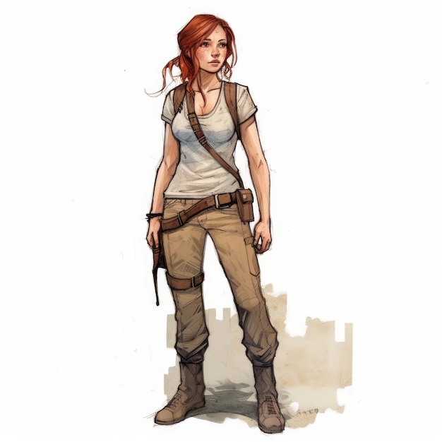 Bosquejo de tinta de Tomb Raider con acuarelas coloreadas de lindos jóvenes