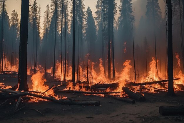 Bosques en llamas que indican riesgos de incendios forestales debido al cambio climático