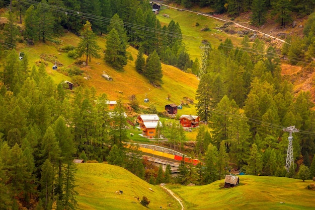 Foto bosques de pinos de la aldea alpina suiza zermatt