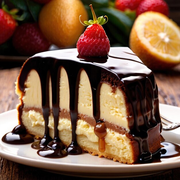 Foto boston cream pie es un pastel de postre dulce tradicional y popular