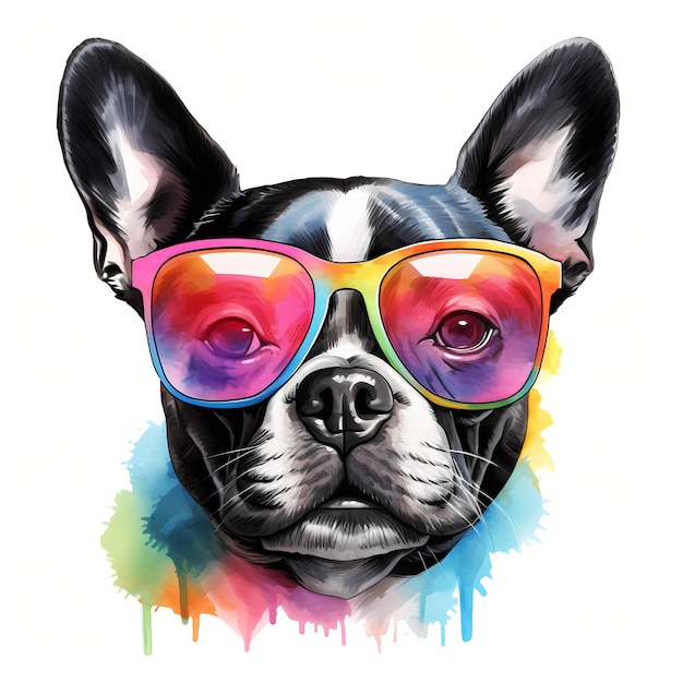 Boston Terrier Cool Dog Boxwood Boston Bull Terrier clipart Ilustração em aquarela Inteligência Artificial Gerativa