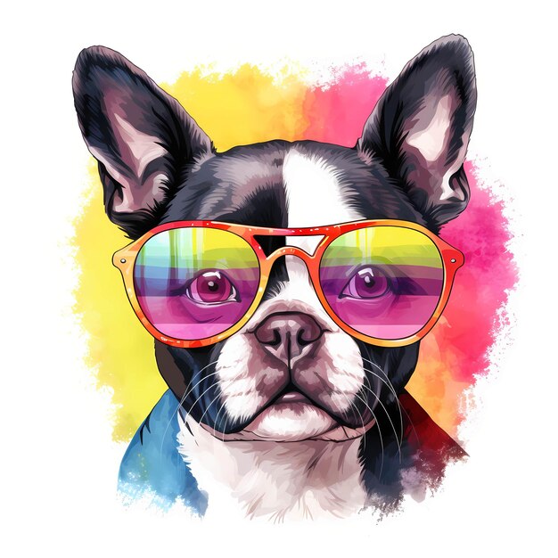 Boston Terrier Cool Dog Boxwood Boston Bull Terrier clipart Ilustração em aquarela Inteligência Artificial Gerativa