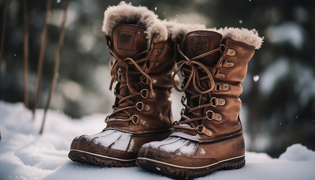 Bota de caminhada molhada, uma aventura de inverno perfeita gerada por IA