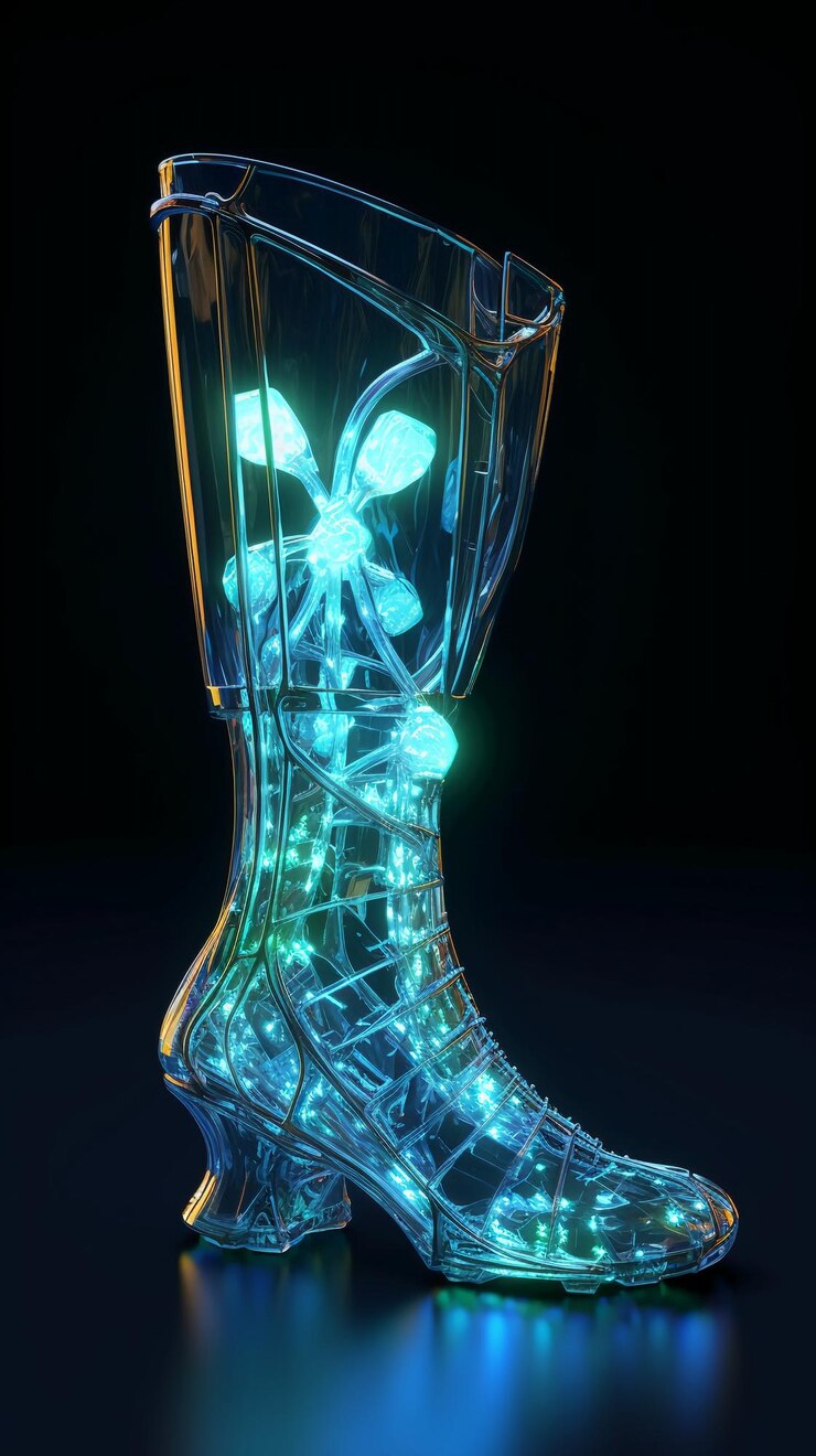 Foto una bota con luces y una bota con una bota azul.