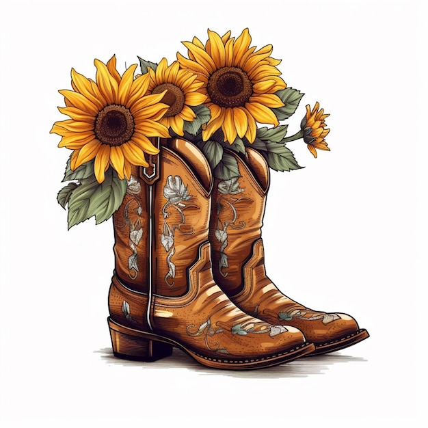 Una bota de vaquero con girasoles