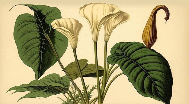 Foto botánica médica 1836 representación del arum maculatum