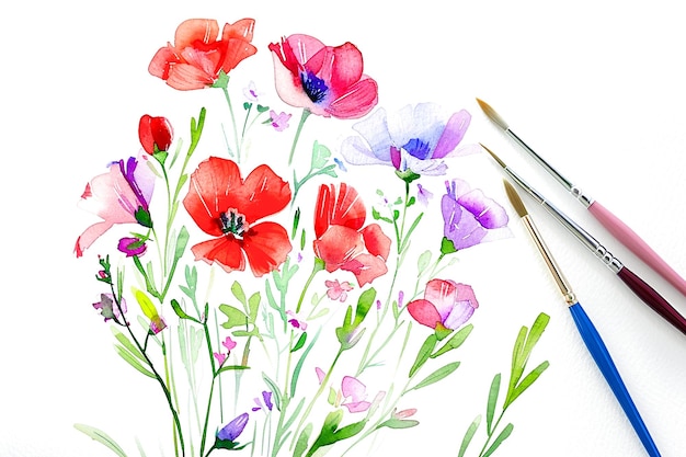 Botánico hermoso fondo de flores en acuarela