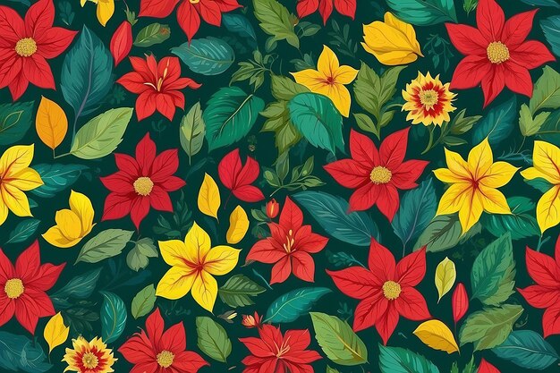 botánico hojas coloridas flores rojo amarillo verde