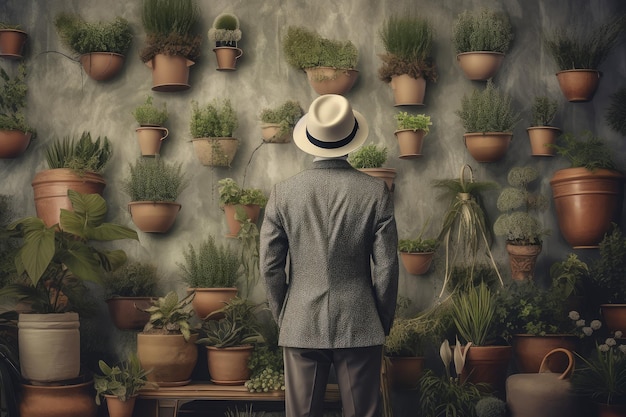 Botánico hombre sombrero ollas Generar Ai