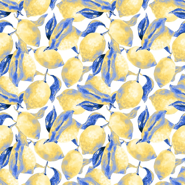 Botánico de patrones sin fisuras Fondo con hermosos limones de acuarela Ilustración dibujada a mano natural Textura para imprimir tarjetas textiles embalaje de cosméticos y té