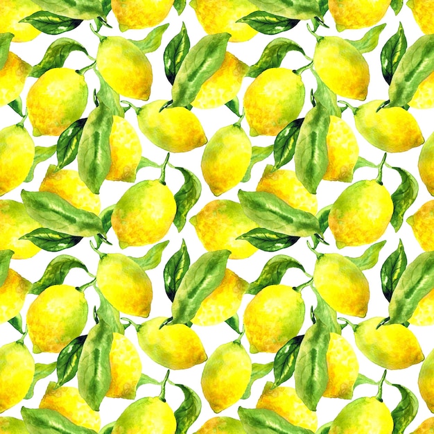 Botánico de patrones sin fisuras Fondo con hermosos limones de acuarela Ilustración dibujada a mano natural Textura para imprimir tarjetas textiles embalaje de cosméticos y té