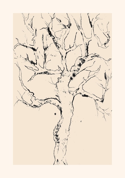 Botanische abstrakte handgezeichnete Blatt-minimalistische Kunst der schwarzen Tinte