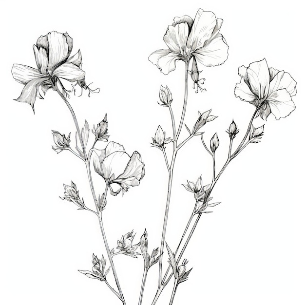 Botanische Bleistiftzeichnung Tinte von Wildblumen Detaillierte Anatomie und Ultrafine Detail