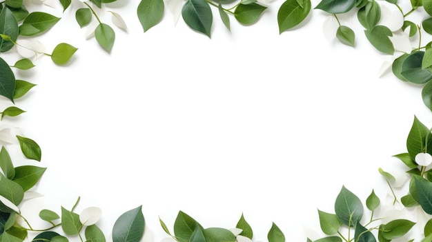 Botanische Eleganz Erhöhen Sie Ihre Visualität mit unseren isolierten grünen Blättern Rahmen auf einem knusprigen weißen Hintergrund