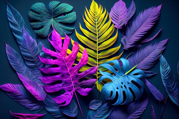 Botanische Illustration 3D bunte Blätter Hintergrundmuster Generative AI