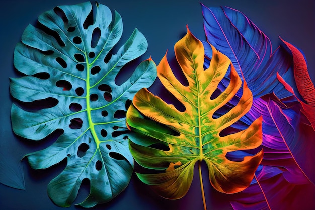 Botanische Illustration 3D bunte Blätter Hintergrundmuster Generative AI