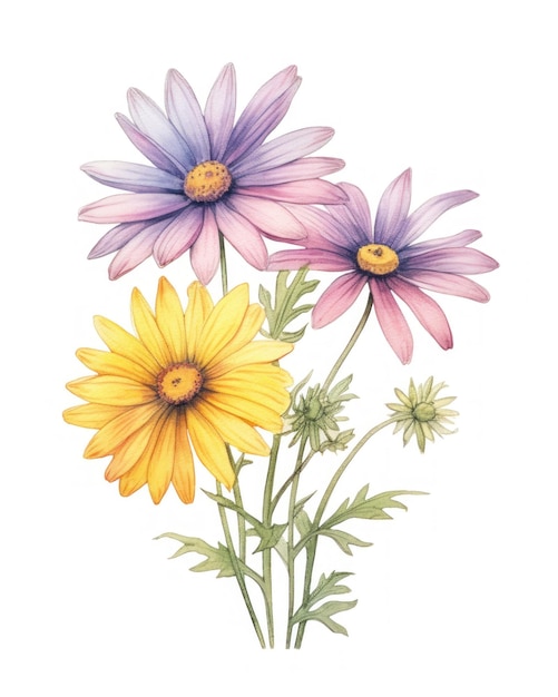 Botanische Illustration des afrikanischen Gänseblümchens Gazania