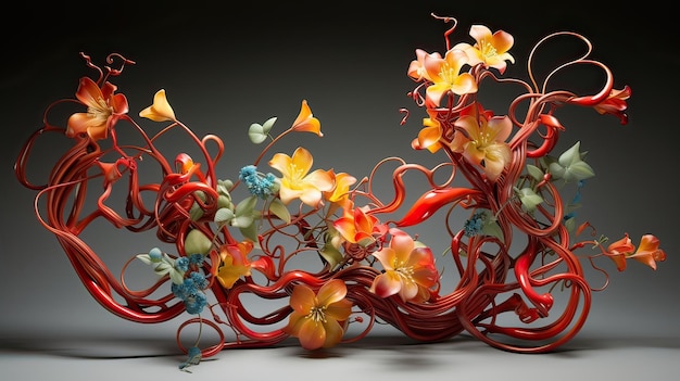 Botanischer kunstvoller skulpturaler Ausdruck, verflochtener Flora, lebendiges Design, generiert von KI