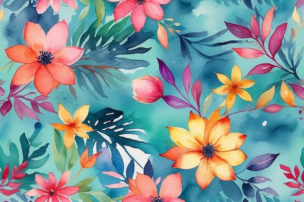 Botanisches Aquarell Bliss nahtloses Blumenmuster mit Tie Dye Touch