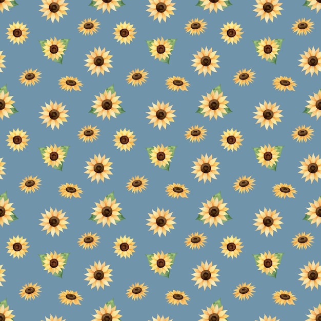 Botanisches nahtloses Muster mit Sonnenblumen auf einem blauen Hintergrund Auch im corel abgehobenen Betrag