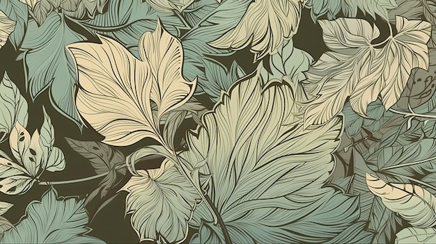 Botanisches nahtloses Muster mit Vintage-Blattillustration für Textildesign Generative KI