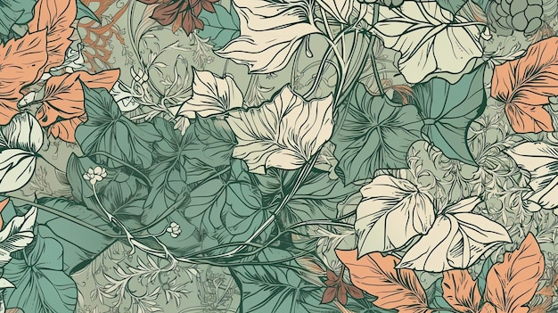 Botanisches nahtloses Muster mit Vintage-Blattillustration für Textildesign Generative KI