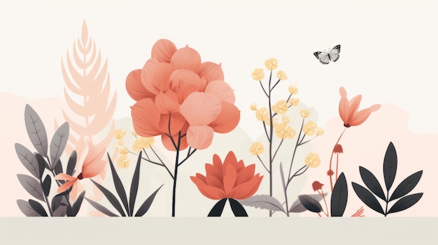 Foto botanisches poster im minimalistischen skandinavischen stil mit zarten blumenillustrationen