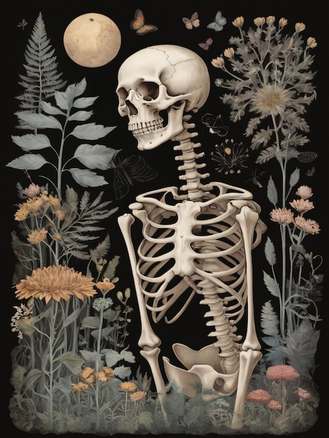 Botanisches Skelett Vintage Blumen Malerei Illustration