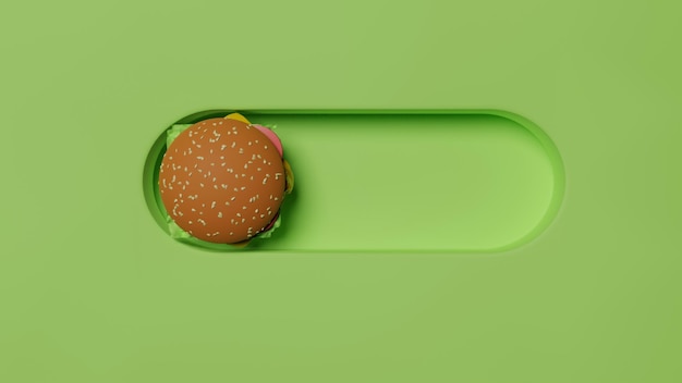 Botão de alternância de fast-food Botão de hambúrguer desligado em fundo verde Estilo simples