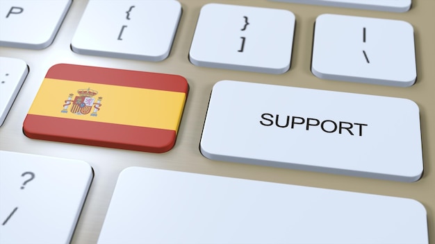 Botão de conceito de suporte da Espanha Push Support de país ou governo com bandeira nacional