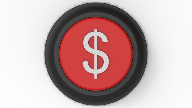 Botão de dinheiro de dólar vermelho isolado renderização de ilustração 3d