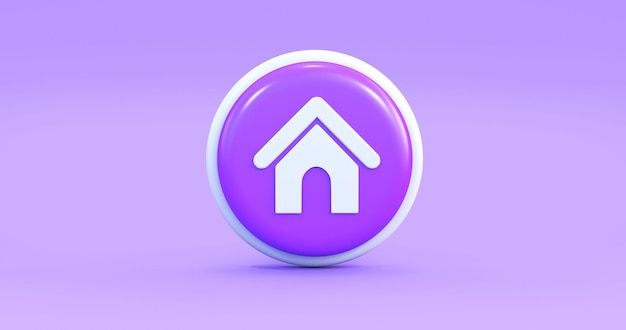 Foto botão de ícone de casa em fundo roxo renderização 3d