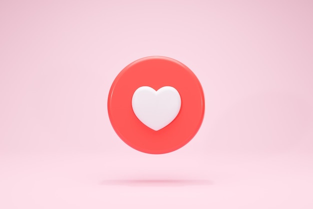 Botão de valentine do coração de renderização 3D como ícones de mídia social amam a vista frontal