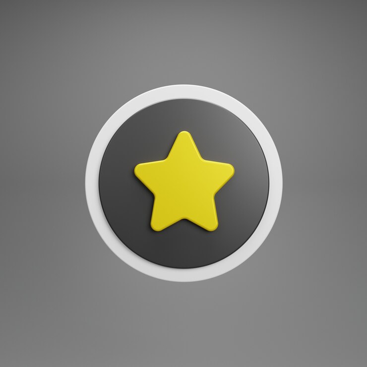Foto botão estrela. avaliação da revisão. renderização 3d