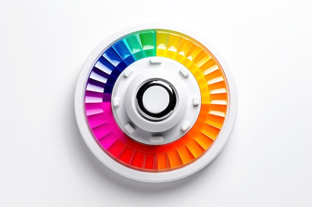 Foto botão multicolor de alta tecnologia abstrato em fundo branco ia generativa