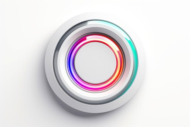 Botão multicolor de alta tecnologia abstrato em fundo branco IA generativa