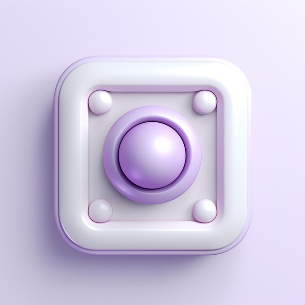 Botão roxo em um quadrado branco com um fundo roxo ai generativo