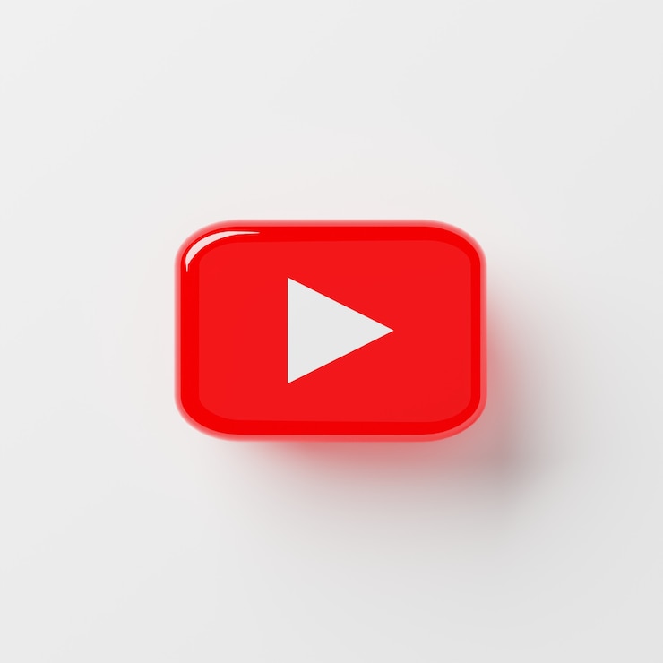 Foto botão vermelho do ícone de reprodução em fundo branco. mídia social e conceito de sinal. renderização de ilustração 3d