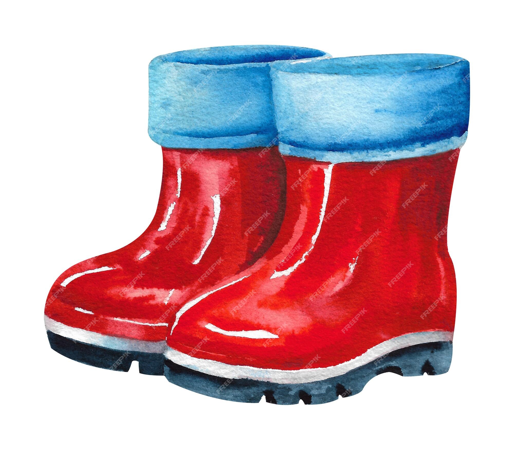 Botas de agua botas agua rojas con cuello azul | Foto Premium